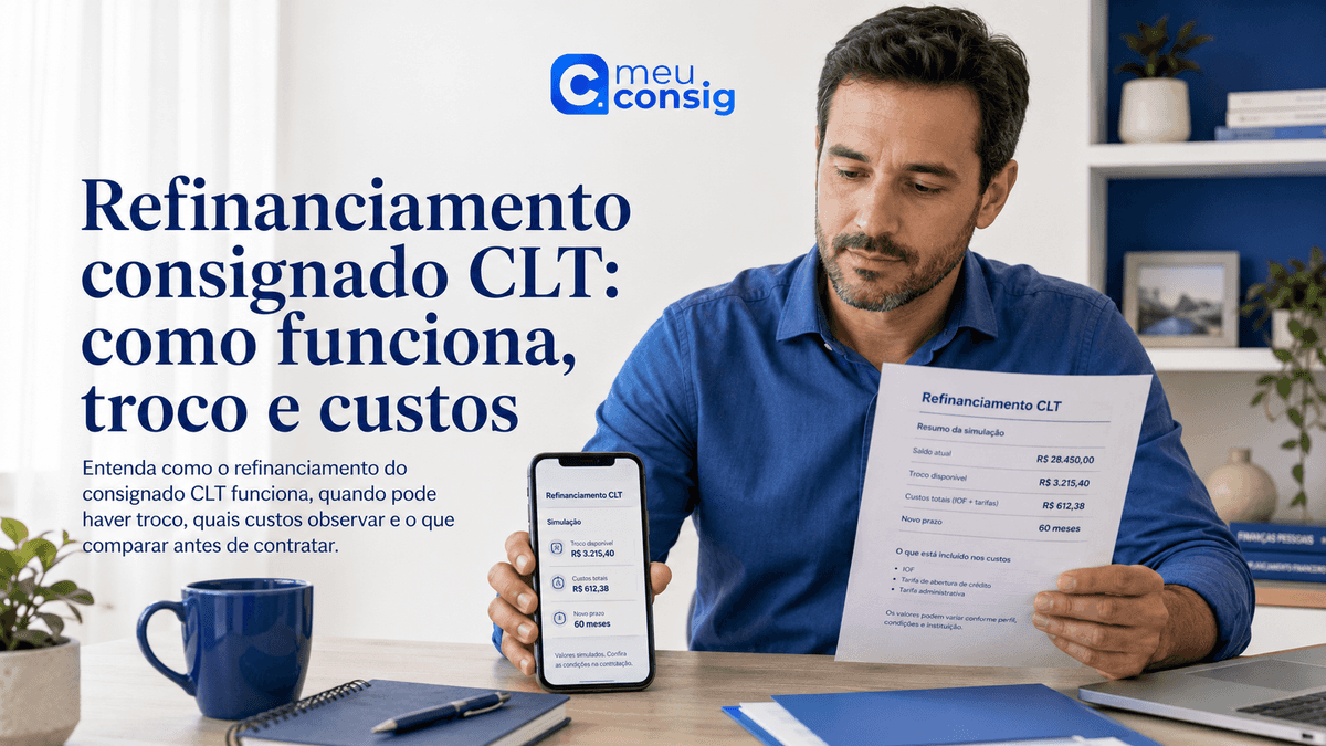Trabalhador comparando parcela, prazo e custo do refinanciamento consignado CLT