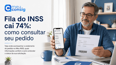 Pessoa consultando no Meu INSS o andamento de um pedido que ainda está em análise