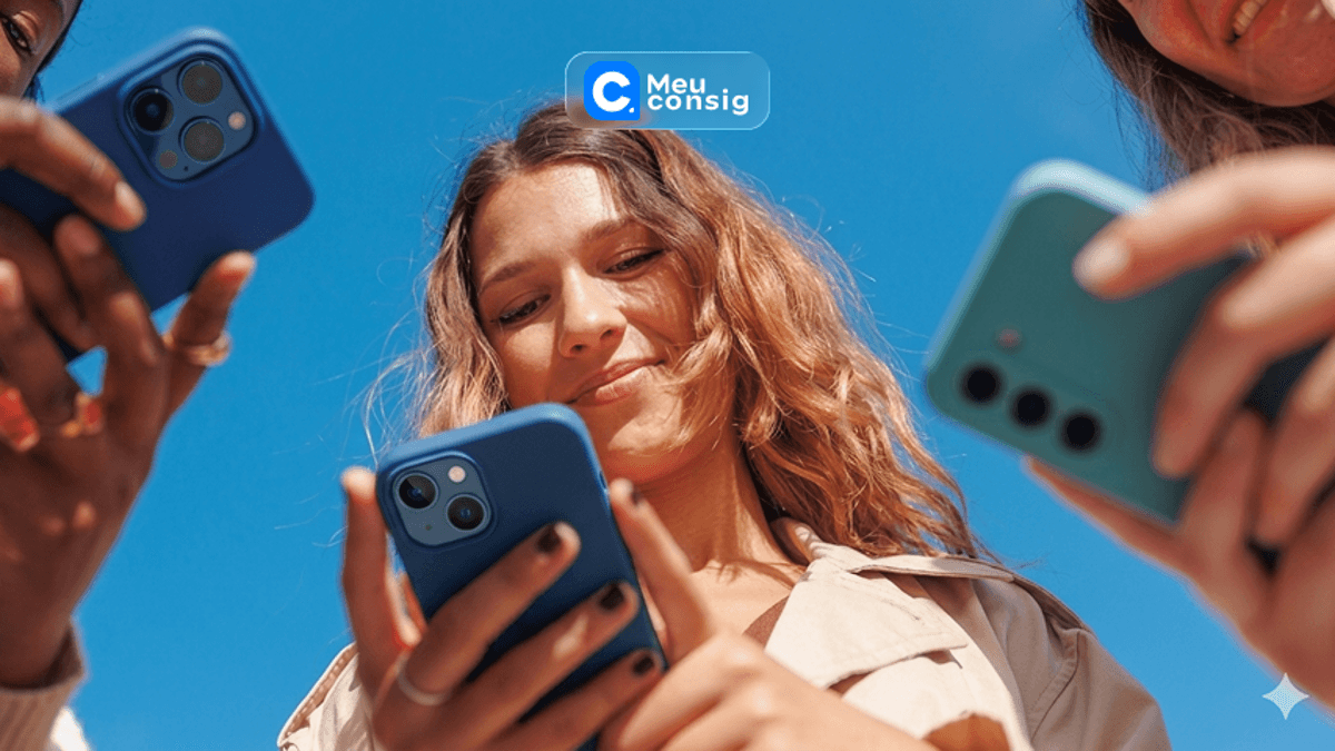 jovens usando celular ceu azul