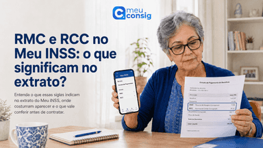 Aposentada analisando no extrato do Meu INSS as siglas RMC e RCC de cartão consignado