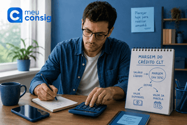 Trabalhador calculando margem do Crédito CLT no celular