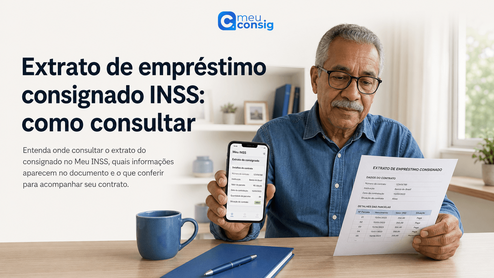 Aposentada consultando no Meu INSS o extrato de empréstimos consignados e as parcelas do benefício